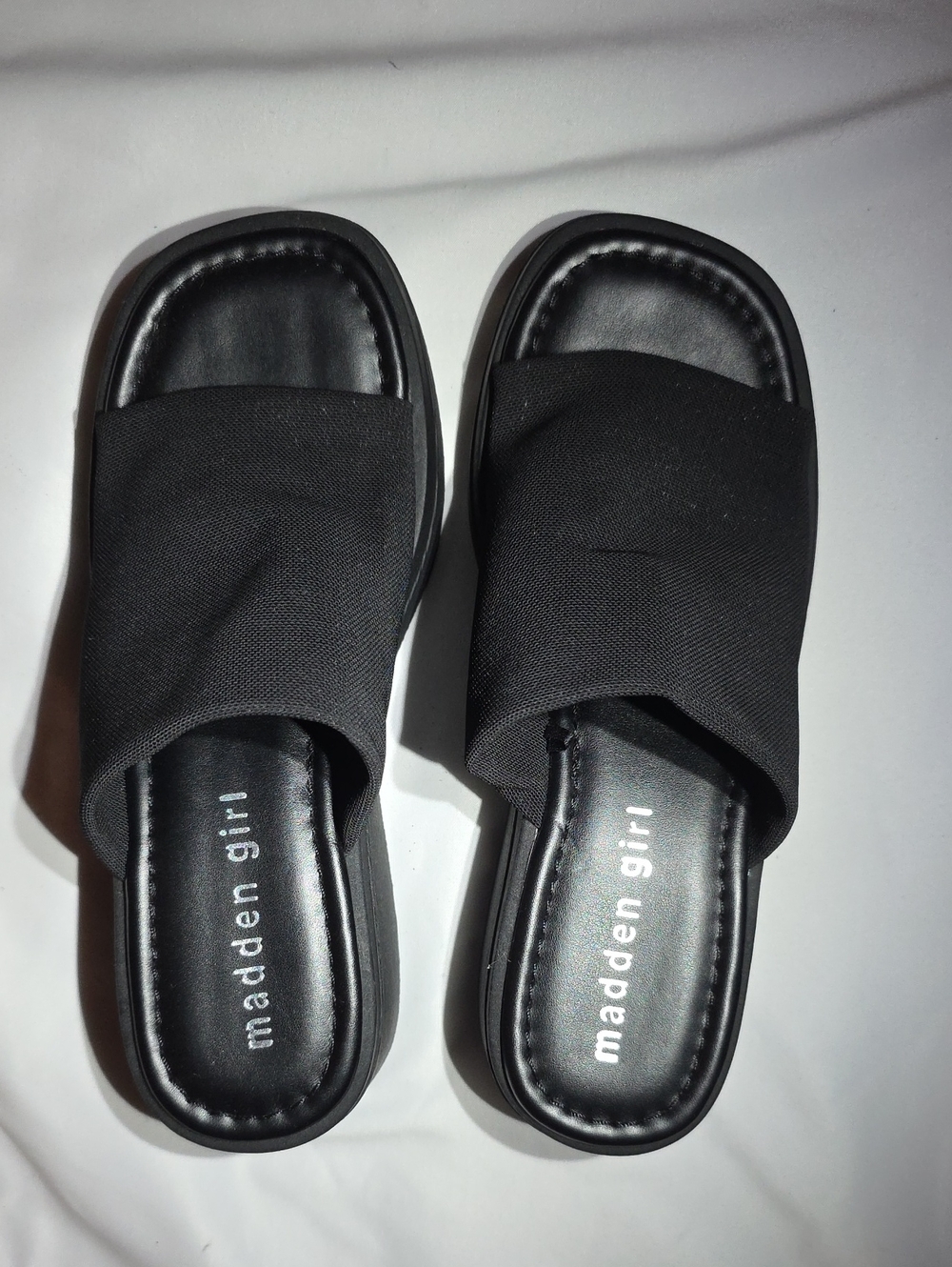 Madden Girl Black Wide-Band Slide Sandals